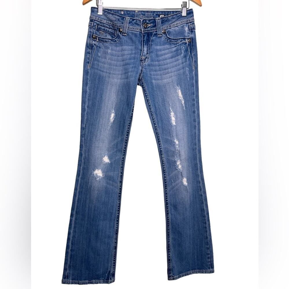 Miss Me Womens Bootcut Low Rise Distressed Jeans 29 Fleur De Lis Jean Y2K